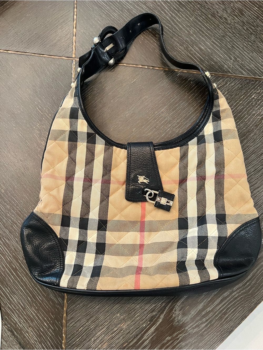 Burberry Plaid Shoulder Bag in Beige and Black